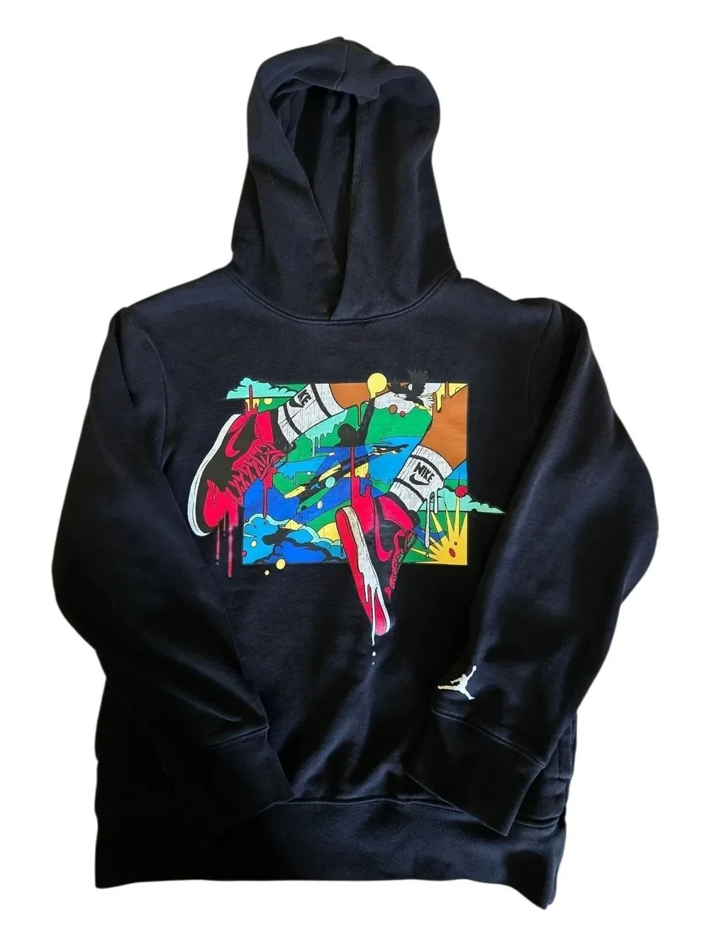 Jordan Black Kids Hoodie & Shorts Set with Multicolor Graphic